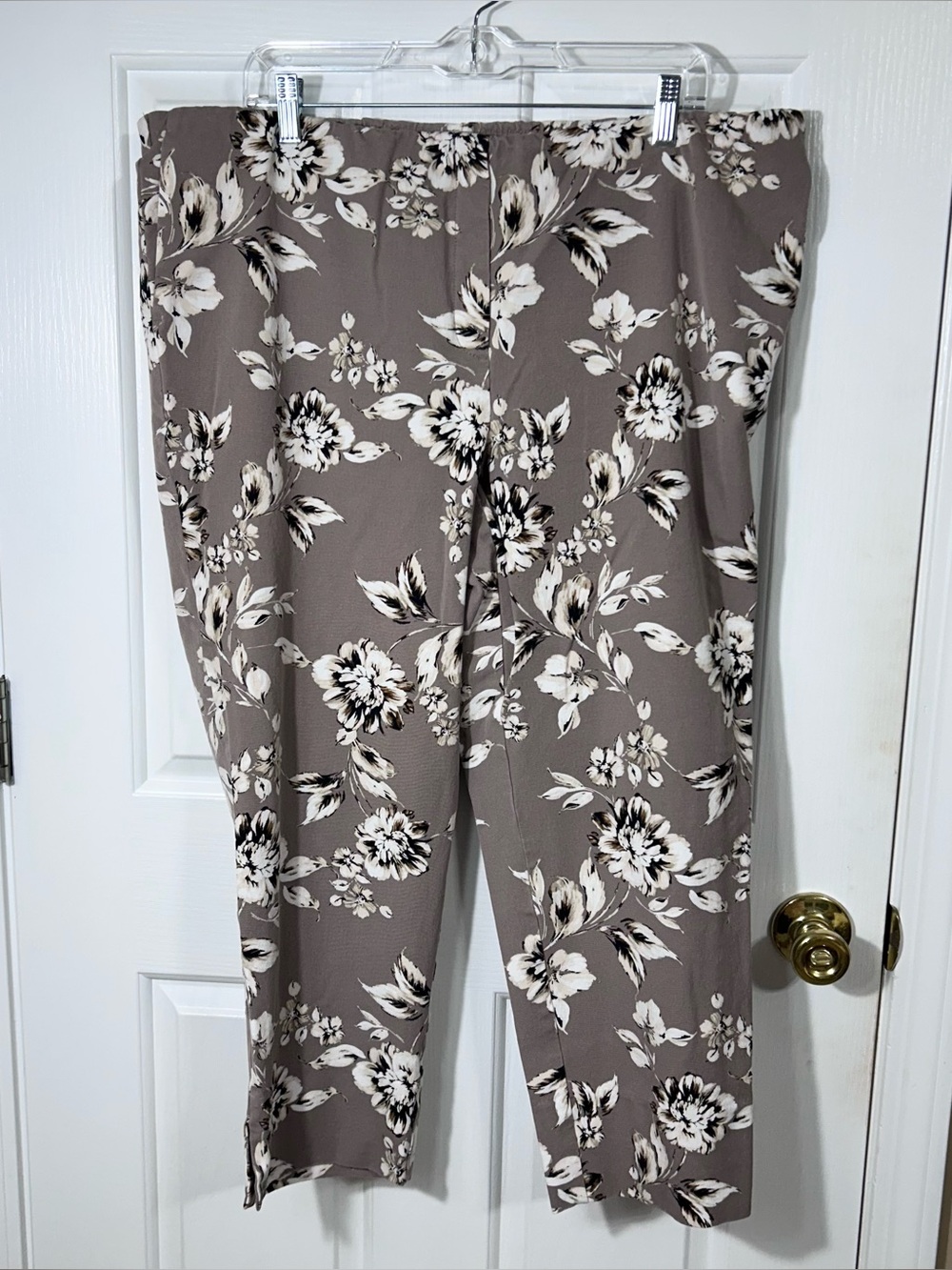 J.Jill Botanical Bloom Taupe Floral Bi-Stretch Ankle Pants Women Stretch Size 2X
